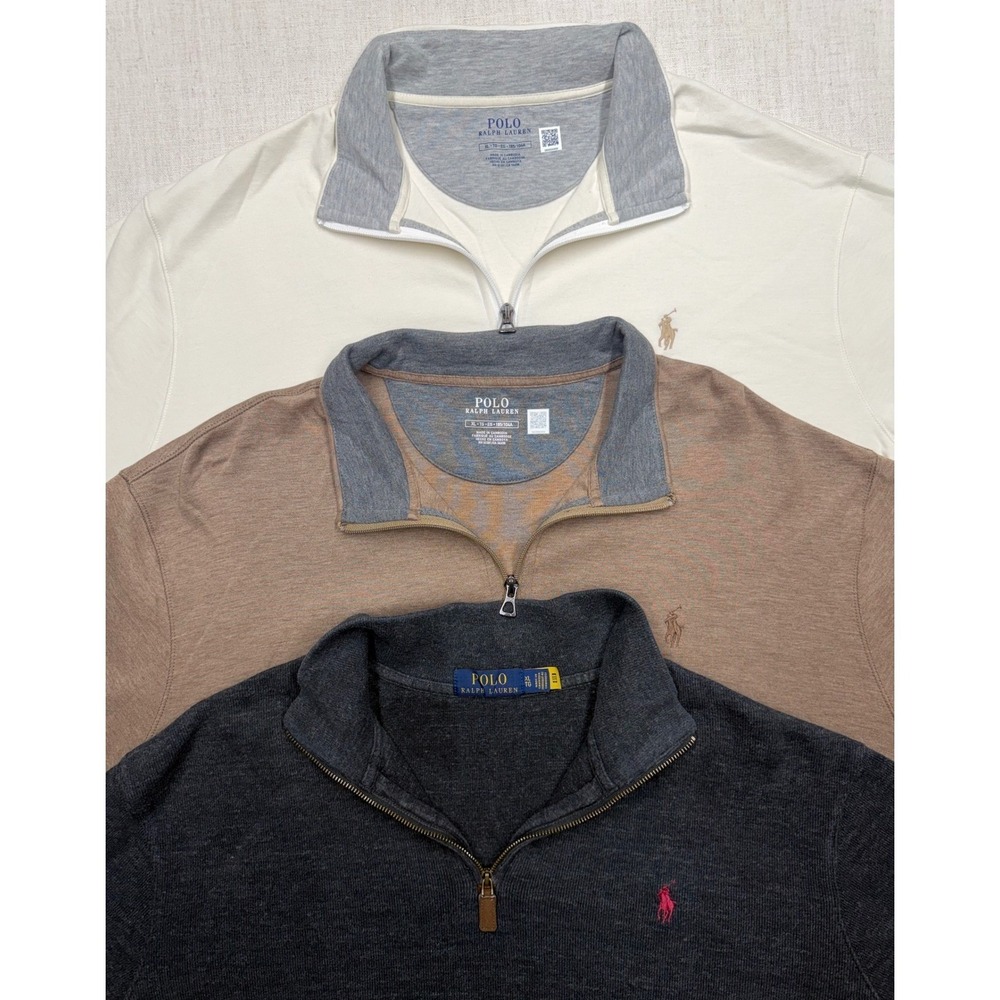Polo Ralph Lauren Mens Quarter Zip Pullover Lot 3 XL Grey Brown Cream Cotton